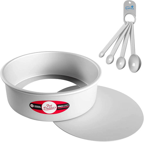 Lumintrailx Fat Daddios Round Cheesecake Pan, 9 x 3 Inch, Silver, with a Lumintrail Measuring Spoon Set (PCC-93)