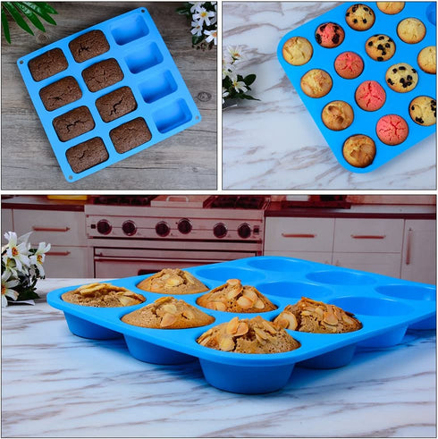 Muffin Pan Silicone Brownie Molds - Cupcake Pan Baking Silicone Molds Food Grade Silicone BPA Free Brioche Pan Pinch Test Approved