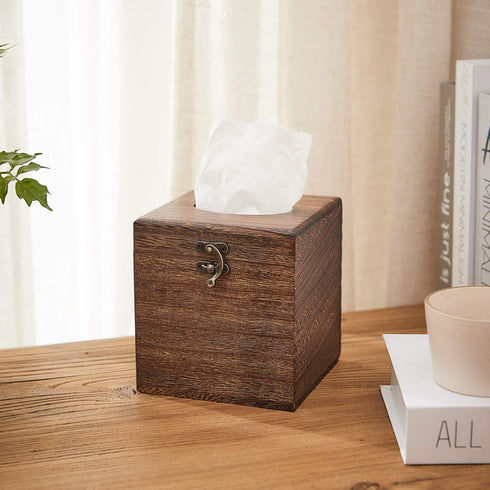 SINOBEST Wood Tissue Box Cover Decorative Square Facial Tissue Holder Napkin Dispenser for Bathroom and Home Decoration