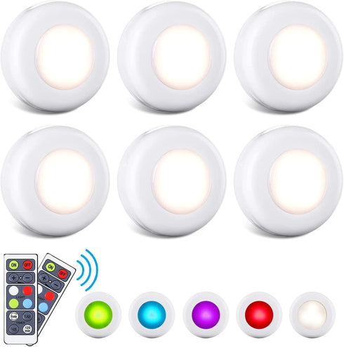 Puck Lights with Remote Under Cabinet Lighting Wireless LED Color Changing Puck Lights with Timing, Battery Operated Lights, LED Closet Lights Under Counter Lighting Stick on Lights (6 Pack)