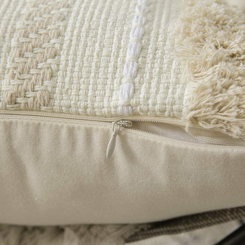 MIULEE Decorative Throw Pillow Cover Tribal Boho Woven Tufted Pillowcase with Tassels Super Soft Pillow Sham Cushion Case for Sofa Couch Bedroom Car Living Room 12X20 Inch Cream White