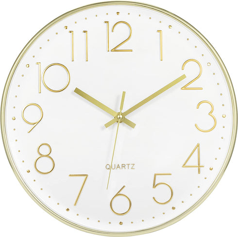 Lumuasky Modern Wall Clock, Silent Non-Ticking Battery Operated Decorative Clock for Living Room Bedrooms Office Kitchen (White Gold, 12 inch)
