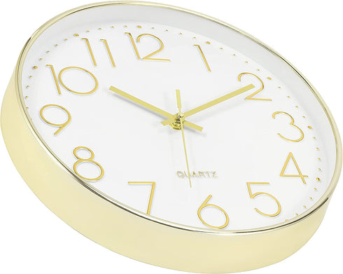 Lumuasky Modern Wall Clock, Silent Non-Ticking Battery Operated Decorative Clock for Living Room Bedrooms Office Kitchen (White Gold, 12 inch)