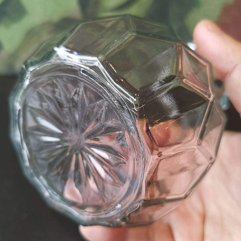 Clear Glass Vase for Flower, Geometric Faceted Design Flower Vase for Weddings, Events, Decorating, Arrangements, Flowers, Office, or Home Decor 5.7" (Grey)