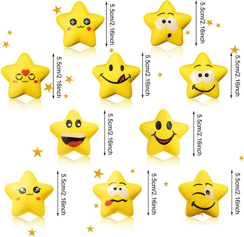 30 Pieces Star Stress Balls Stress Relief Smile Ball Yellow Mini Foam Smile Face Stress Balls Pressure Relief Toys for Student Prizes School Carnival Reward Party Bag Fillers