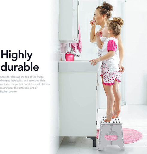 Delxo 11" Folding Step Stool for Kids and Adults,2Packs Non-Slip Foldable Step Stools with Handle,Plastic Portable Folding Stool for Bathroom,Bedroom,Kitchen,Hold up to 300lbs White