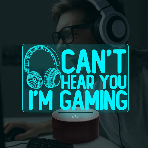 Can't Hear You I'm Gaming Night Light, Headset Graphic Video Games Gamer Gift Funny 3D Illusion Lamp 16 Colors Changing Touch & Remote Control for Men Gamers Teenagers and Kids