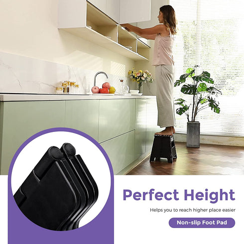 Delxo Step Stools for Adults and Kids,Extra-Strong 13 Inch Folding Step Stool Anti-Skid Plastic Stepping Stool,Upgraed Foldable Step Stool for Kitchen,300lbs Capacity (Black)