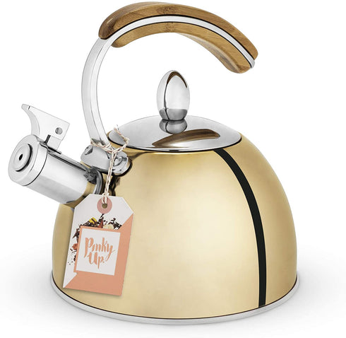 Pinky Up Presley Gold 70 Oz Tea Kettle, Stovetop Induction Stainless Steel Whistling Kettle