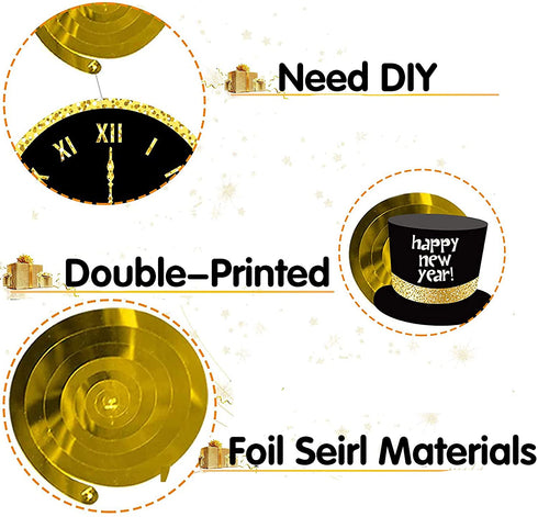 Funnlot 109 PCS Happy New Year Decorations 2022 New Years Eve Decorations Happy New Year Banner New Years Decorations 2022 Black and Gold New Years Party Decor