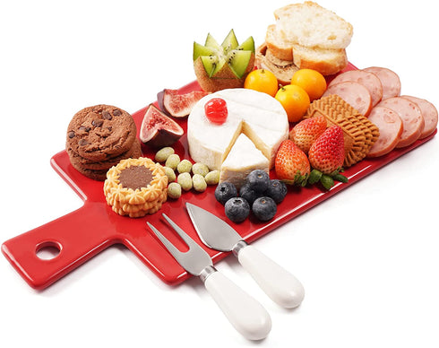 Sweese 818.104 Cheese Board Charcuterie Board Set with Knife, Cheese Serving Platter with Handle for Display, Entertaining and Serving, Fancy House Warming Gift, Red