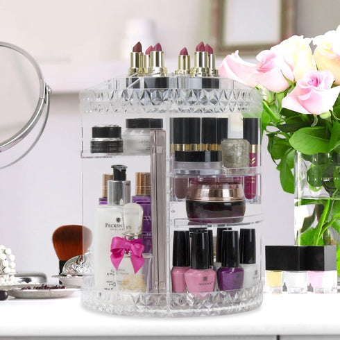 Sorbus Rotating Makeup Organizer, 360° Rotating Adjustable Carousel Storage for Cosmetics, Toiletries, and More €” Great for Vanity, Bathroom, Bedroom, Closet, Kitchen (Clear)