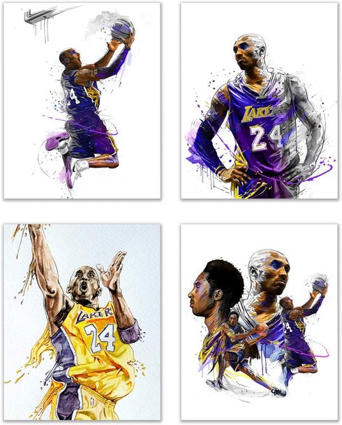 Kobe Bryant Watercolor Wall Art Decor Prints - Set Of 4 (8x10) Inch Poster Photos