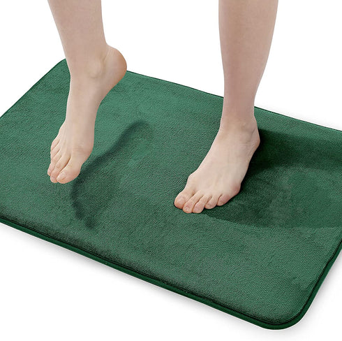 Walensee Extra Thick Memory Foam Bath Rug (17x24 Hunter Green) Non Slip Absorbent Super Cozy Velvet Bathroom Mat, Luxury Soft Plush Small Carpet for Bath Room Shower Floor Tub, Machine Wash Dry