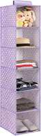 Utureal 6-Shelf Hanging Closet Organizer, Fabric Foldable Clothes Storage Hanging Shelves for Bedroom Kids Nursery Room, Space Saving Sturdy Shelf Unit for Travel Trailer Camping| Polka Dots, Purple