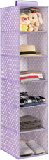 Utureal 6-Shelf Hanging Closet Organizer, Fabric Foldable Clothes Storage Hanging Shelves for Bedroom Kids Nursery Room, Space Saving Sturdy Shelf Unit for Travel Trailer Camping| Polka Dots, Purple