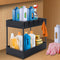 Under Sink Organizer and Storage - 2 Tier Bathroom Organizer - Multi-purpose Under The Sink Organizer - Countertop Storage Shelf Holder with 6 Hooks - Kitchen Spice Rack - Under Sink Storage for Bathroom Kitchen, Black