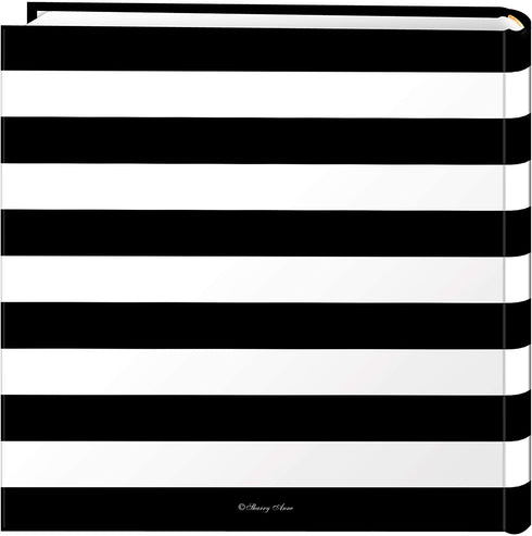 Pioneer Photo Albums Golden Memories Black and White Striped 200 pkt 4x6 Photo Album, Pocket, Gold