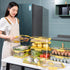 Refrigerator Organizer Bins,Stackable Produce Saver Organizer Bin Storage Containers with Removable Drain Tray for Fridge, Cabinets, Countertops and Pantry(Yellow-M)