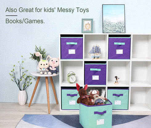 TQVAI Mix Color Foldable Storage Cubes 6 Pack Closet Bins Boxes with Label Holder Colorful Kid Toy Basket Bins - Mix Purple & Mint Green