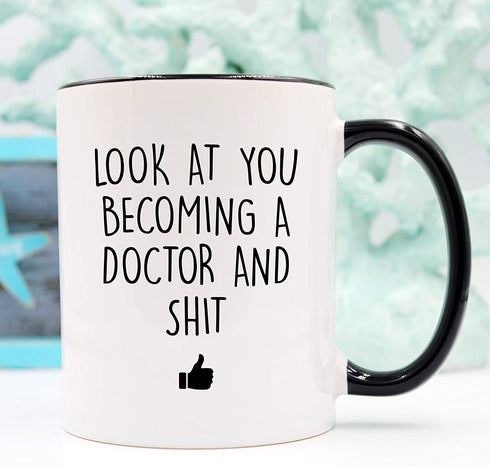 YouNique Designs Future Doctor Coffee Mug, 11 Ounces, White, Funny Medical Student Cup, Med School Mug, Medical School (Black Handle)