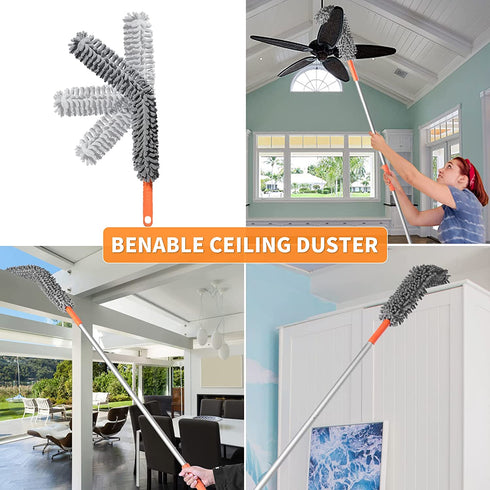 Wontolf 70.8'' Microfiber Duster with Extension Pole Reusable Bendable Duster Washable Extendable Dusters Kit for Cleaning Ceiling Fan, High Ceiling, Blinds, Furniture, Cars