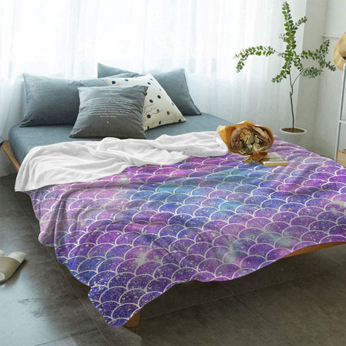 T&H Home Artistic Blanket, Ombre Beauty Mermaid Fish Scale Soft Flannel Fleece Bedding Blanket for Couch, Throw Blanket for Cover Men Women Aults Kids Girls Boys 50"x60"