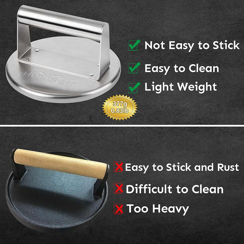 HULISEN Burger Press Hamburger Patty Maker, Stainless Steel Hamburger Press, 6 Inch Round Burger Smasher, Non Stick Grill Press for BBQ Flat Top Griddle Cooking, Griddle Accessories Kit, Gift Package