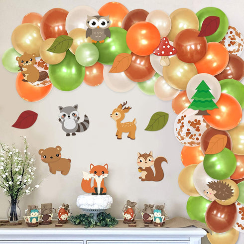 Woodland Animals Balloons Garland Decoration Kits 105 PCS Sprinkles Confetti Forest Friends Backdrop Cutouts Kids Birthday Party Balloons Arch Photo Props Favor Ideas Supplies