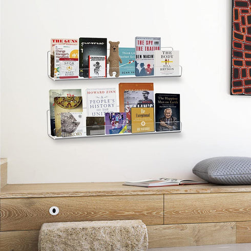 Kids Floating Bookshelves, Acrylic Wall-Mounted 13.7 inches 4 Pack, Clear Invisible Wall Bookshelves Ledge Book Shelf, 5MM Thicker with Free Screwdriver