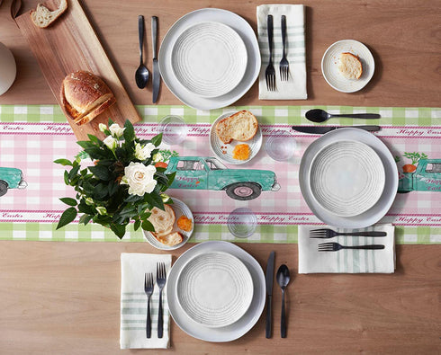 Easter Table Runner Farm Truck Bunny Butt Tail Carrot Table Runner Dresser Scarves,Linen Burlap Table Runners Cloth for April Holiday Dinner Party, Kitchen Dining Farmhouse Buffalo Lattice 13x90inch