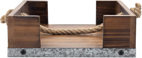MyGift Rustic Dark Brown Burnt Wood & Galvanized Metal Kitchen Napkin Holder Dispenser Rack with Weighted Rope Rest Design