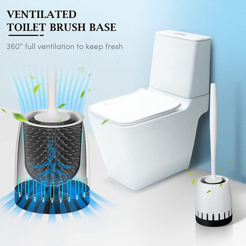 Toilet Bowl Brush Holder Set: 2 Pack Silicone Deep Cleaning Toilet Cleaner Brush for Bathroom - Compact Toilet Scrubber Accessories with Caddy for Bathroom Decorative - White