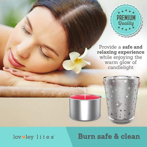 Lovley Lites Soy Tealight Candles Apple Cinnamon - Box Set of 36 Premium Tealight Candles Scented with Essential Oils + Tealight Candle Holder, 1 Inch Tall Long-Burning Soy Wax Tea Candles