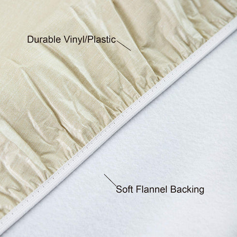 NLMUVW Round Fitted Vinyl Tablecloth with Elastic Edge 100% Waterproof Oil Proof PVC Table Cloth Wipe Clean Table Cover for Indoor and Outdoor, Champagne, 45"- 56"