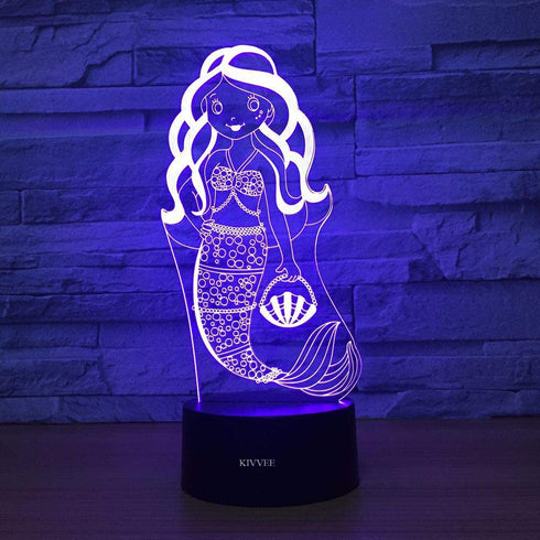 Mermaid Toys Visual 3D Lamp Illusion 2D Night light Xmas Chirstmas Festival Birthday Valentines Day Lovers Gift Nursery Bedroom Desk Table Decor for Baby Boys Kids children