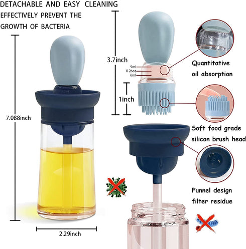 HOFORIFE Glass Kitchen Olive Oil Bottle With Silicone Brush For Cooking, Oil Measuring Container Dispenser And Silicone Dropper Vinegar Turkey BBQ Grill Frying Baking Kitchenaid Pastry Brush?Blue)€¦