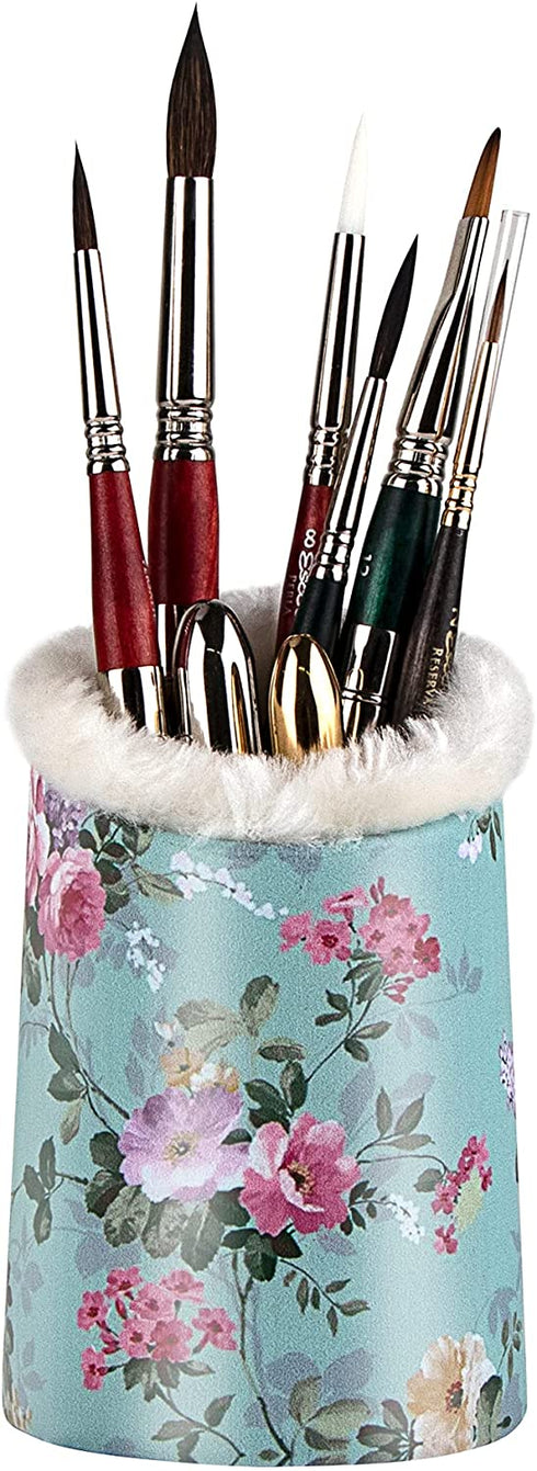 Premium Leather Makeup Brushes Cup, Pen Pencil Desk Holders, Office & Home Organizer, Make Up Brush Pot