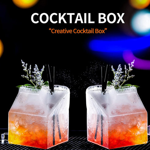 Milk Carton Glass Container 12 Ounce Set of 2 Cocktail Glasses Clear Milk Carton Cups Mini Creamer Pitcher Hand-Blown Box for Cocktail Milk Juice Coffee Hot Water Glassware Gift