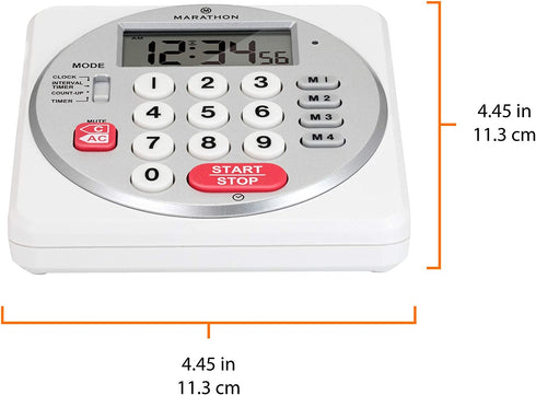 MARATHON 100 Hour Direct Entry Digital Tabletop Timer - Batteries Included (White/Silver)