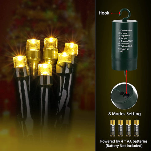 YAKEXI Battery Operated Lights 33ft 100 LED 8 Modes with Timer Memory Function Indoor Outdoor String Lights Waterproof Mini Fairy Lights Decoration Christmas Tree Porch Fence Balcony(Warm White)