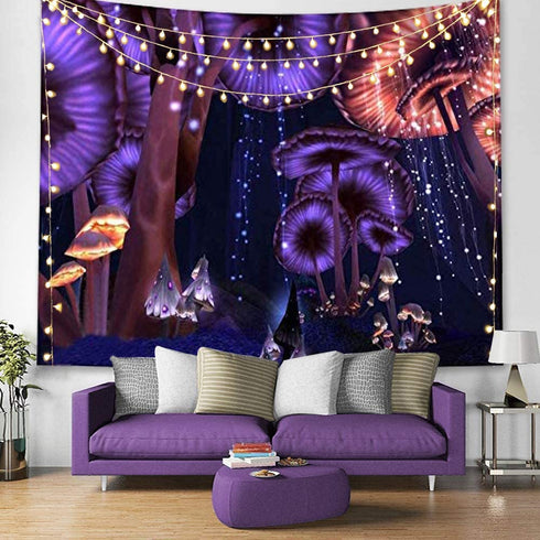 Trippy Psychedelic Tapestry Mushroom Decor Tapestry for Bedroom Aesthetic,Hippie Tapestry Wall Hanging Purple Fantasy Galaxy Tapestry For Living Room Home Decor.