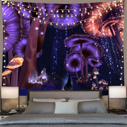 Trippy Psychedelic Tapestry Mushroom Decor Tapestry for Bedroom Aesthetic,Hippie Tapestry Wall Hanging Purple Fantasy Galaxy Tapestry For Living Room Home Decor.