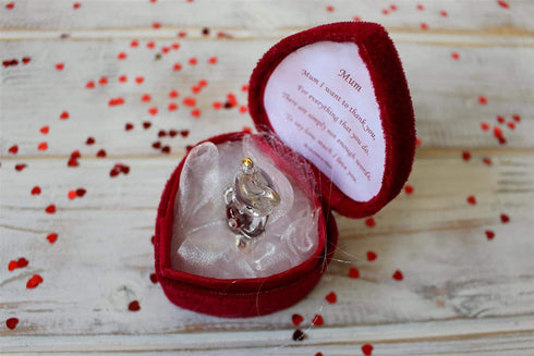 Glass Bear in Love Heart Shaped Box for a Much Loved Mum Thank You Mum