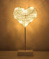 Lewondr Table Lamp, Battery Powered Heart Shape Ramadan Light Desk Lamp LED Christmas Decorative Lamp Winding Iron Frame Plastic Base Warm White Bright Light Home Bedroom Romantic Decoration - White