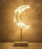 Lewondr Table Lamp, Battery Powered Moon Shape Bedside Light Desk Lamp Christmas LED Decorative Lamp Winding Iron Frame Plastic Base Warm White Bright Light Home Bedroom Romantic Decoration - White
