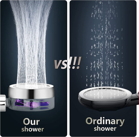 Handheld Shower Head Turbocharged Unique Propeller Design with Filter and Pause Switch Adjustable Flow, 360 Degrees Rotating(Purple)