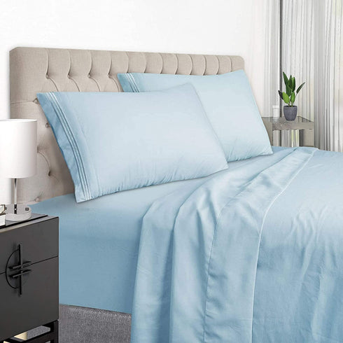 EaseHome Queen Size Sheets Set - Extra Soft Luxury Brushed Microfiber Queen Bed Sheets with 15 inch Deep Pocket - Comforterble Wrinkle Fade and Hypoallergenic- 4 Piece (Queen,Lake Blue)