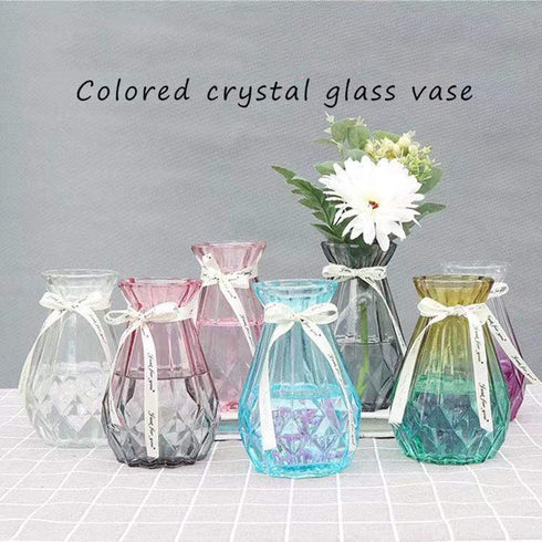Clear Glass Vase for Flower, Geometric Faceted Design Flower Vase for Weddings, Events, Decorating, Arrangements, Flowers, Office, or Home Decor 5.7" (Grey)