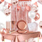 MOVINPE Rose Gold Party Supplies Decorations for 16 Guests Tableware Bunting Curtain Tablecloth Plates Napkins Cups Straws Balloon for Girl Women Birthday Wedding Hen Party Anniversary